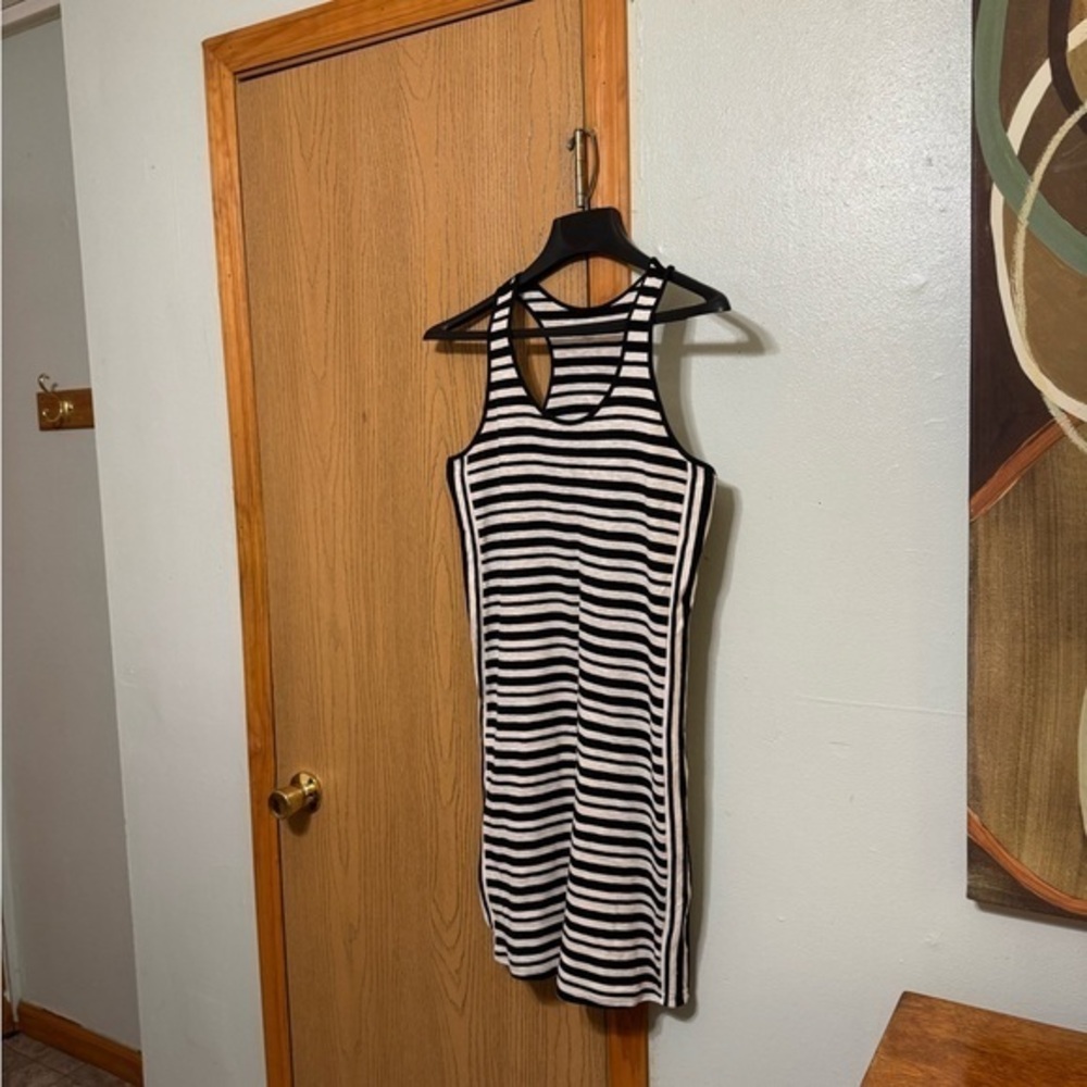 Ann Taylor Loft Medium Black & White w/Stripes Racer Back Sleeveless Tank Dress